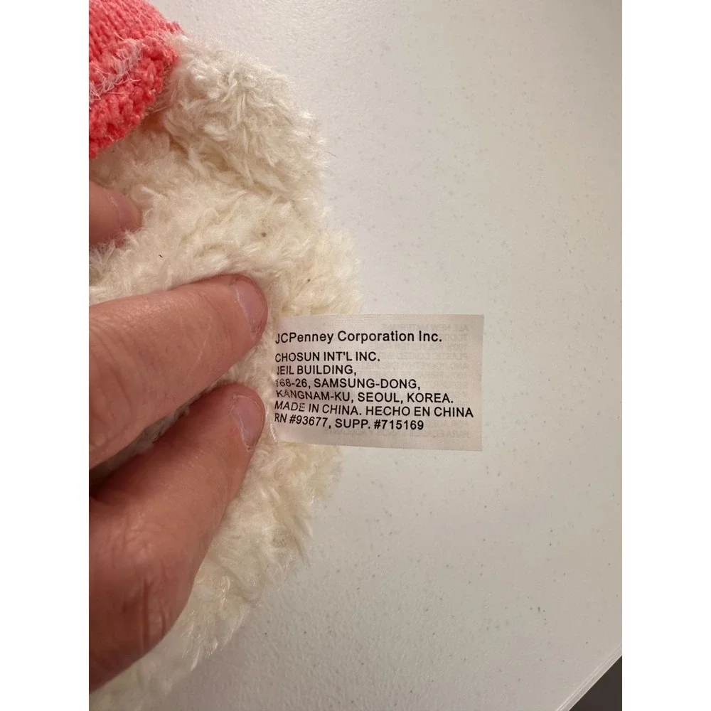 Vintage JCPenney Chosun Plush Bunny Toy Pink Sweater‎ Embroidered Easter Animal